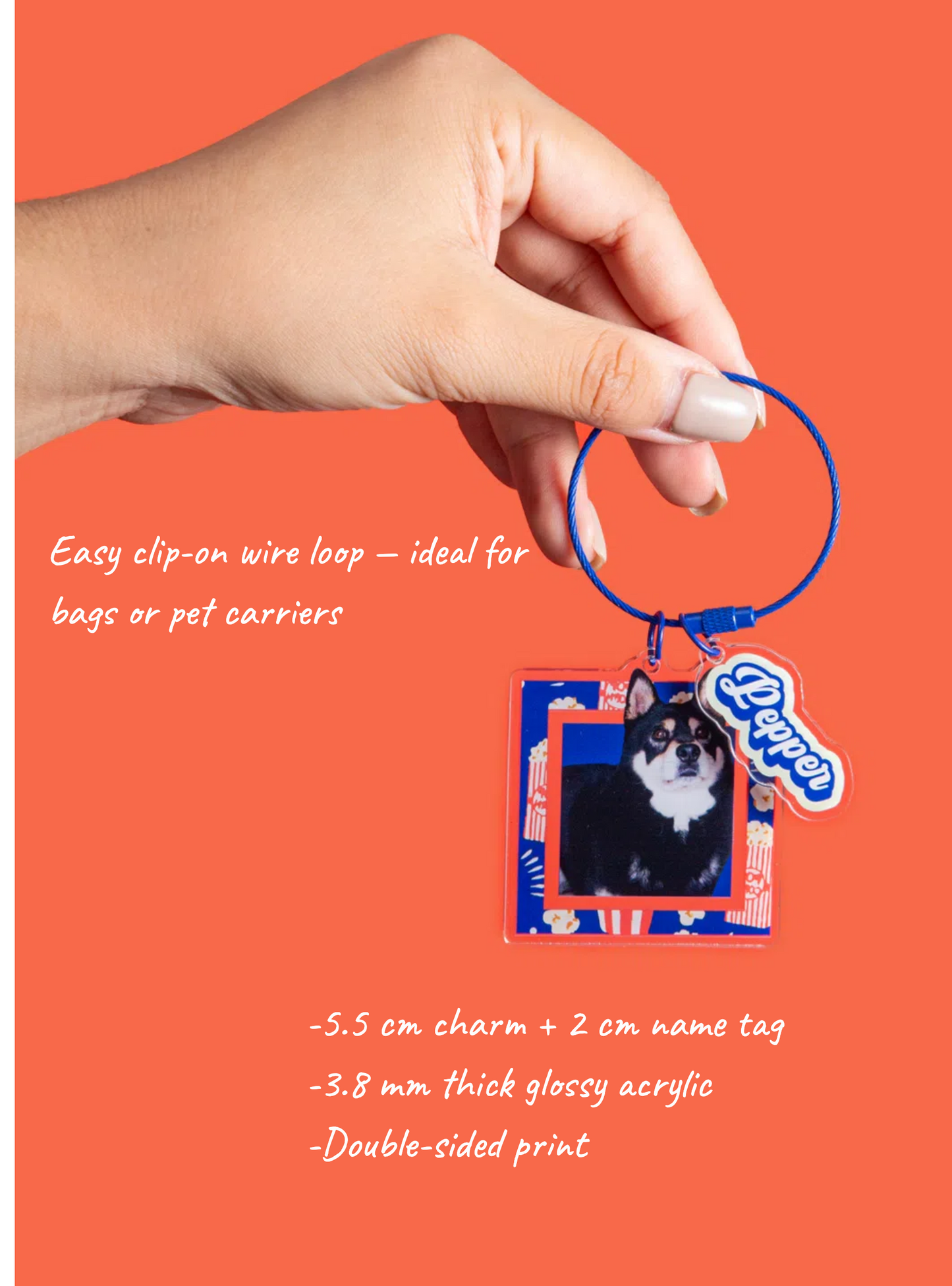 Custom Pet Keychain with Photo & Name | Personalized Square Acrylic Pet Portrait Keyring | Cute Gift for Dog or Cat Lovers