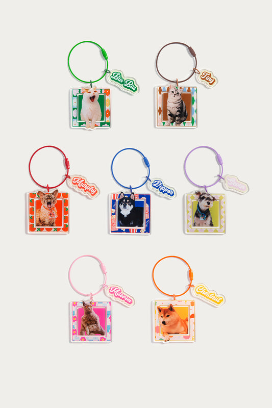 Custom Pet Keychain with Photo & Name | Personalized Square Acrylic Pet Portrait Keyring | Cute Gift for Dog or Cat Lovers
