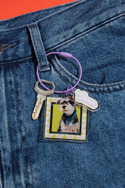 Custom Pet Keychain with Photo & Name | Personalized Square Acrylic Pet Portrait Keyring | Cute Gift for Dog or Cat Lovers