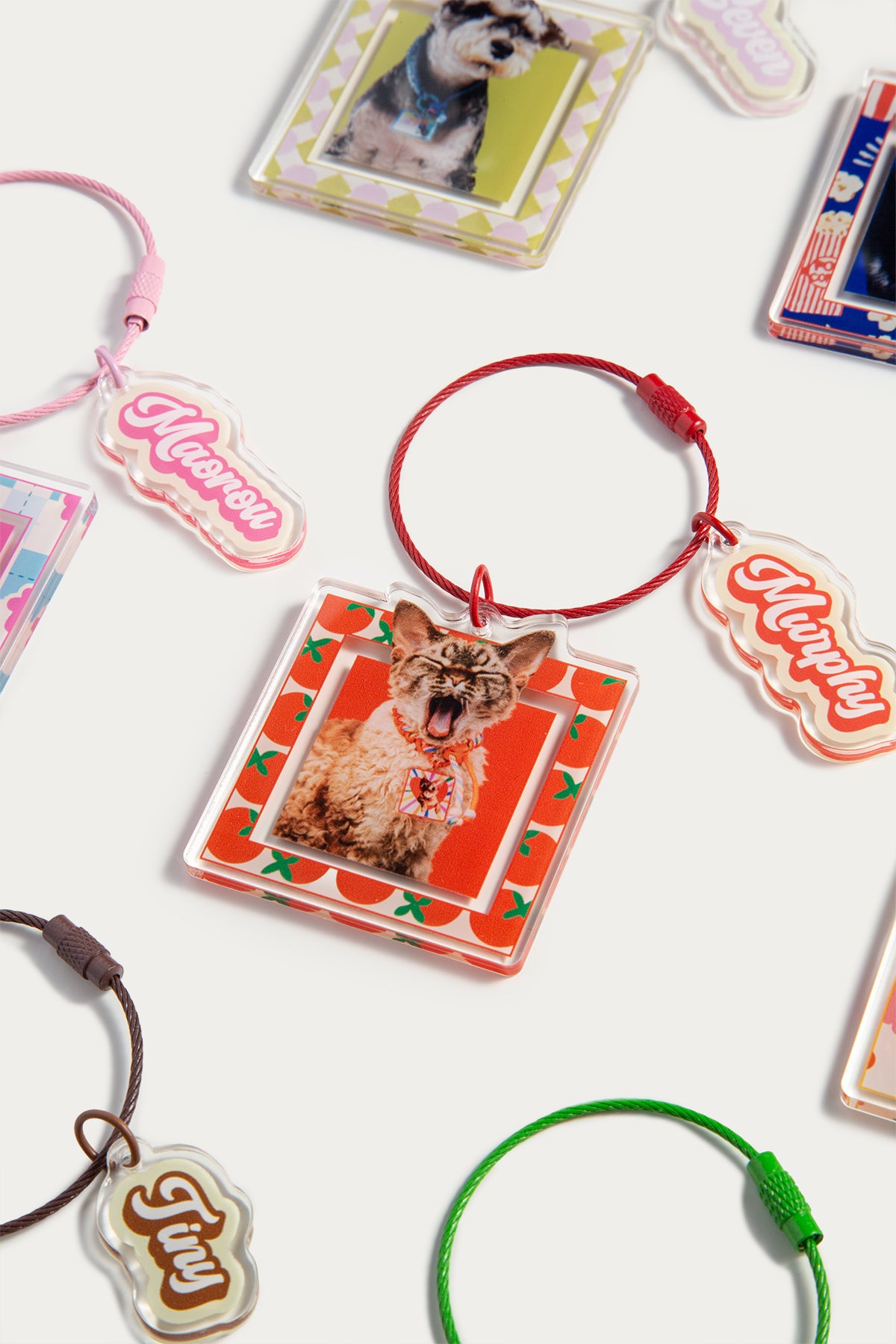 Custom Pet Keychain with Photo & Name | Personalized Square Acrylic Pet Portrait Keyring | Cute Gift for Dog or Cat Lovers
