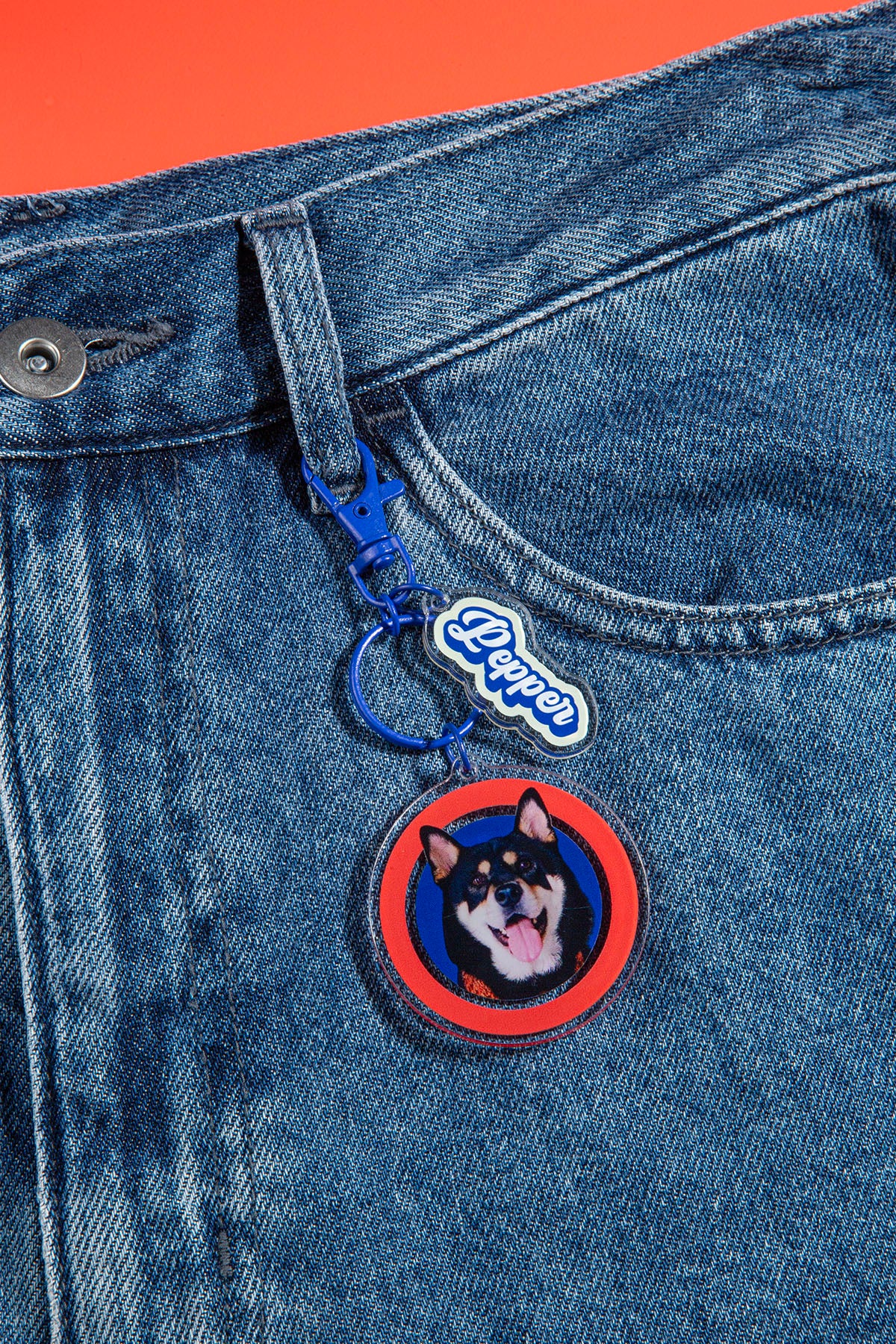 Custom Round Pet Photo Keychain | Personalized Acrylic Dog or Cat Name Keyring | 7 Colors, Pattern & Solid Styles Available