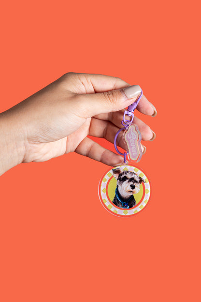 Custom Round Pet Photo Keychain | Personalized Acrylic Dog or Cat Name Keyring | 7 Colors, Pattern & Solid Styles Available