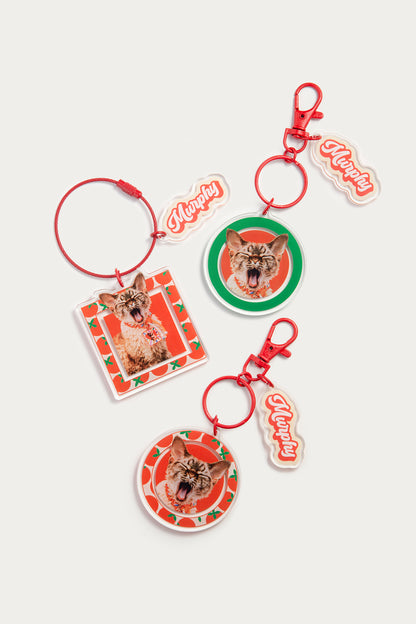 Custom Round Pet Photo Keychain | Personalized Acrylic Dog or Cat Name Keyring | 7 Colors, Pattern & Solid Styles Available