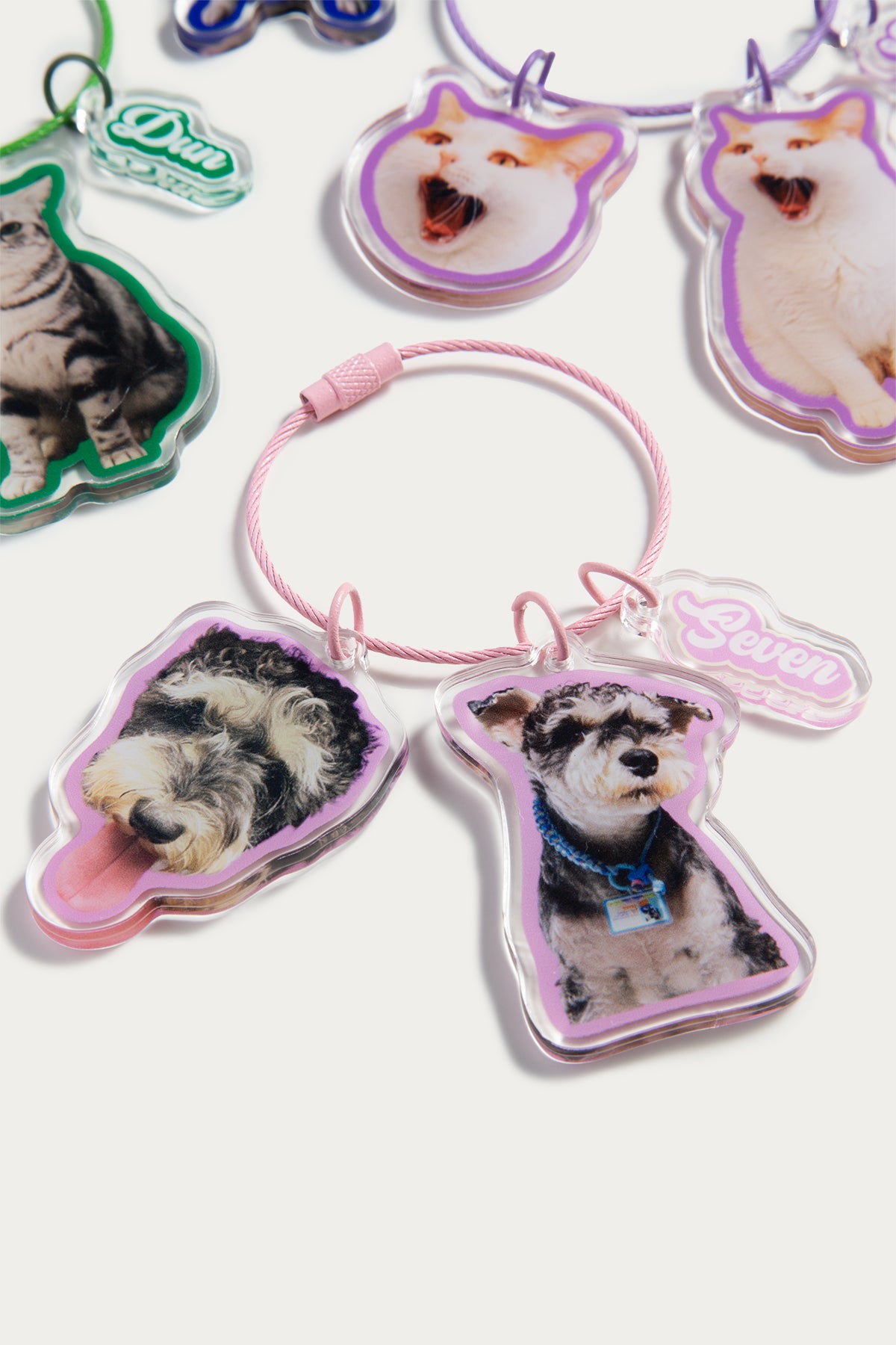 Custom Multi-Charm Pet Keychain | Personalized Acrylic Tags with Name | Add-On Artwork Service