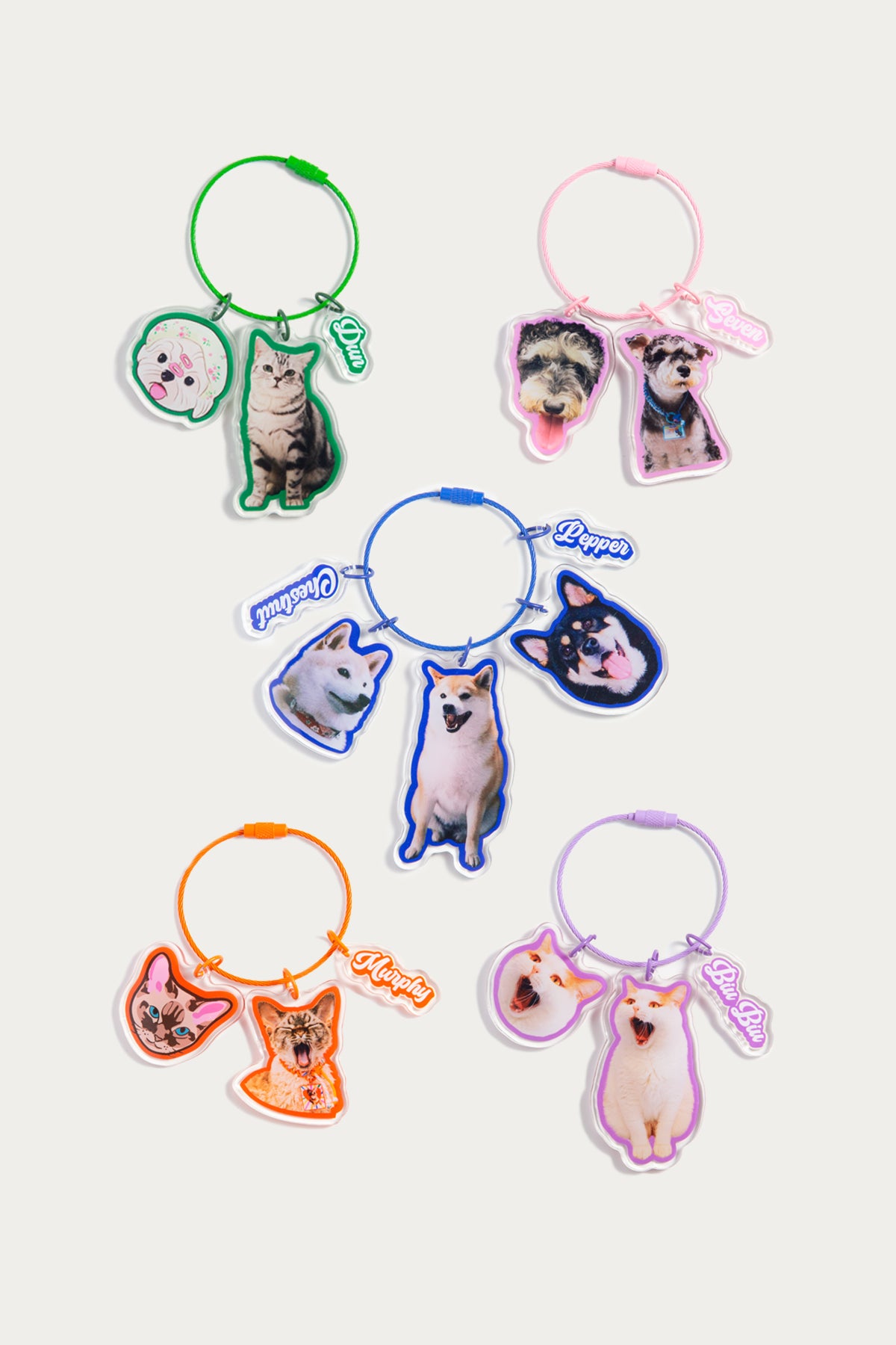 Custom Multi-Charm Pet Keychain | Personalized Acrylic Tags with Name | Add-On Artwork Service