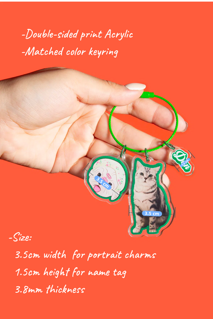 Custom Multi-Charm Pet Keychain | Personalized Acrylic Tags with Name | Add-On Artwork Service