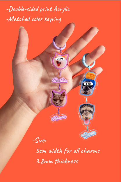 Custom Multi-Pet Portrait Acrylic Keychain – Vertical Hanging Style