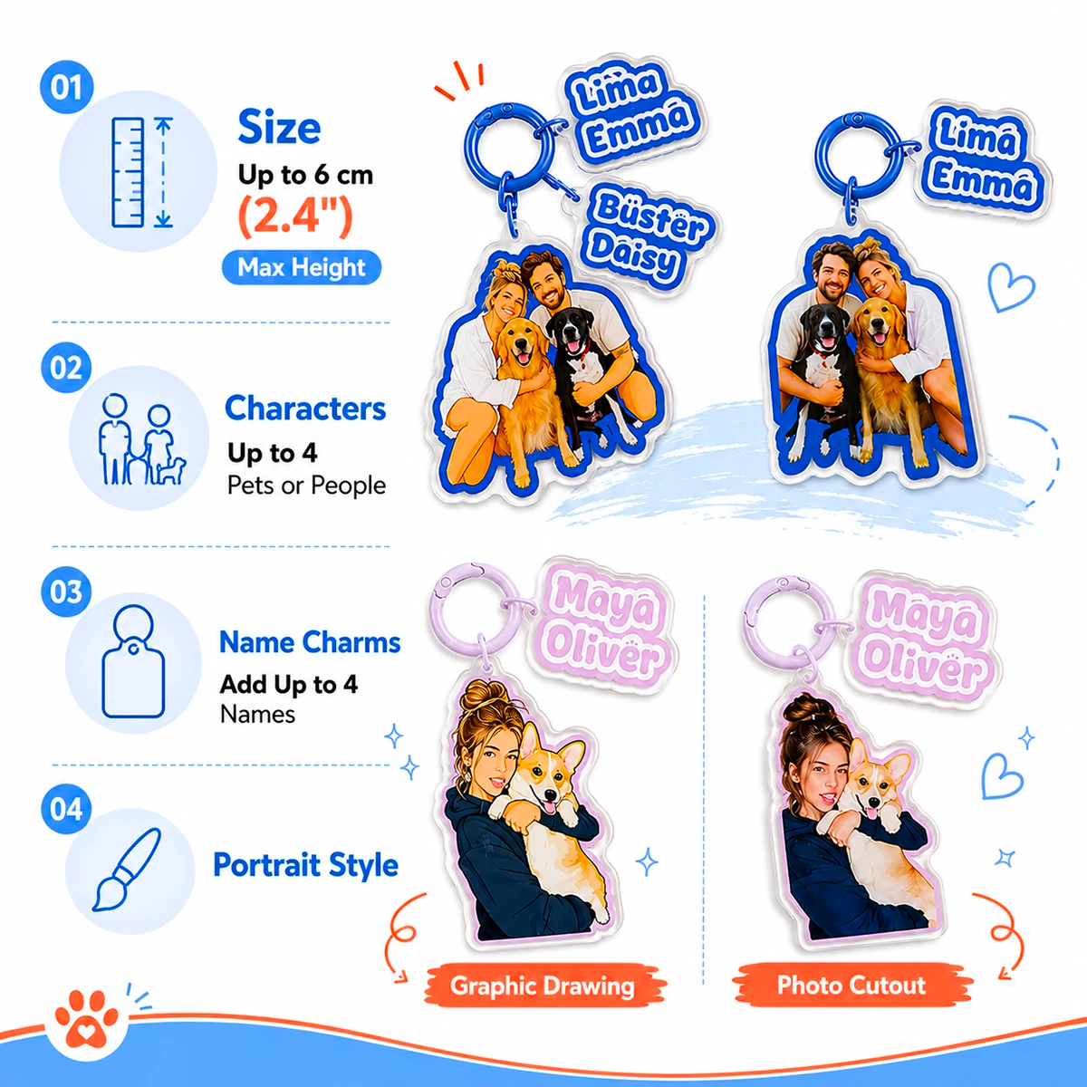 Custom Pet & People Portrait Acrylic Keychain