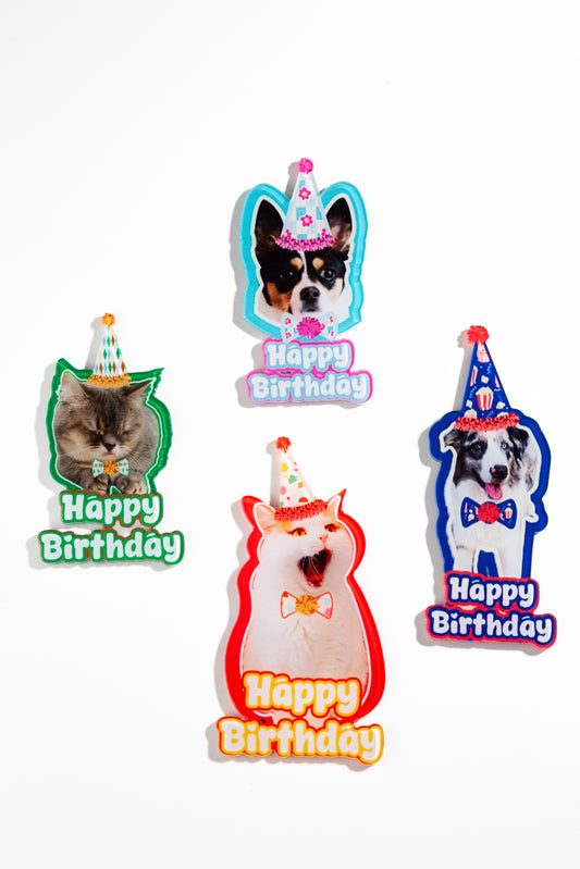 Custom Pet Birthday Magnet Gift | Personalized Dog or Cat Photo with Party Hat | Cute Fridge Decor for Pet Lovers