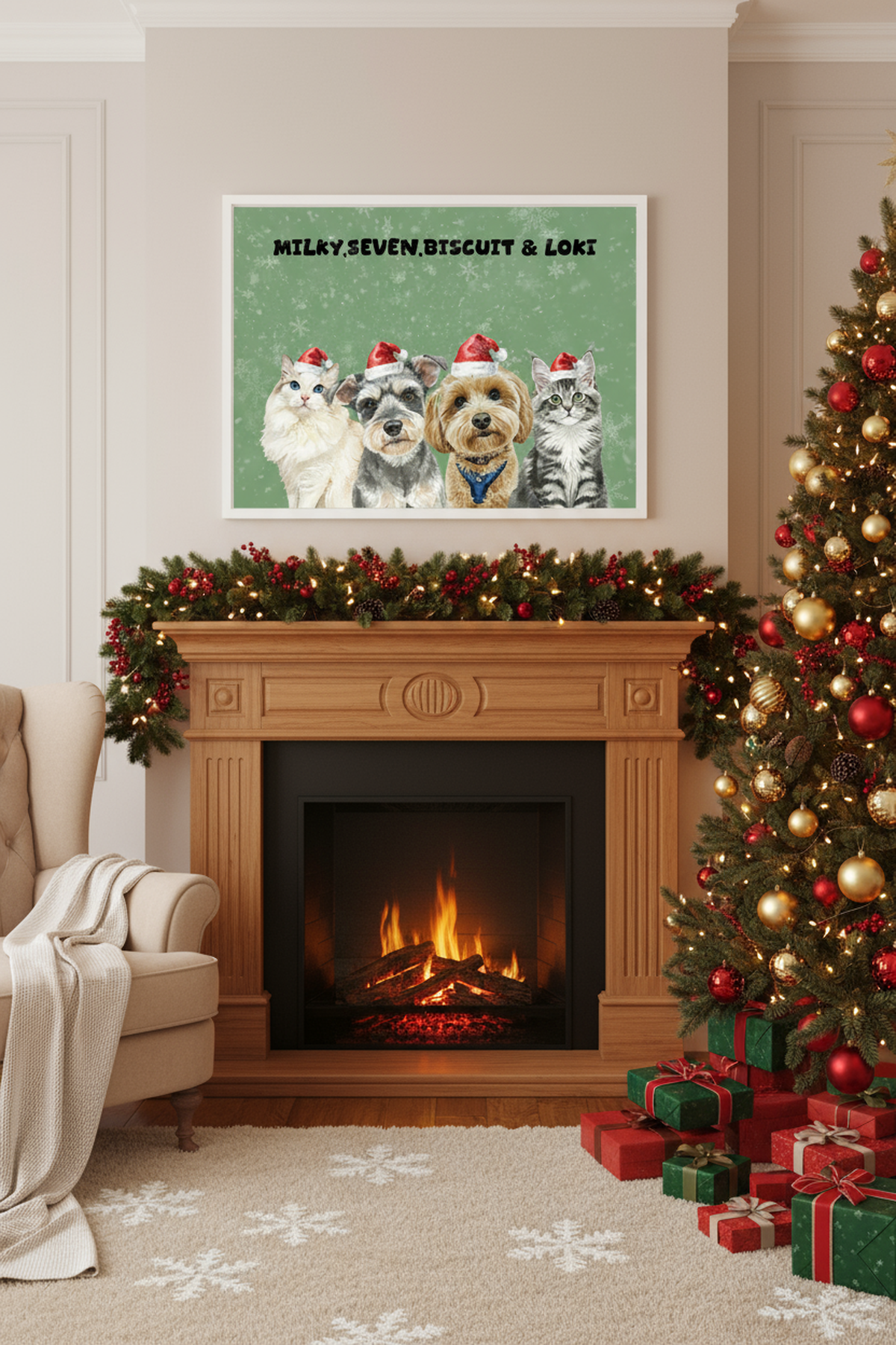 Custom Pet Christmas Portrait