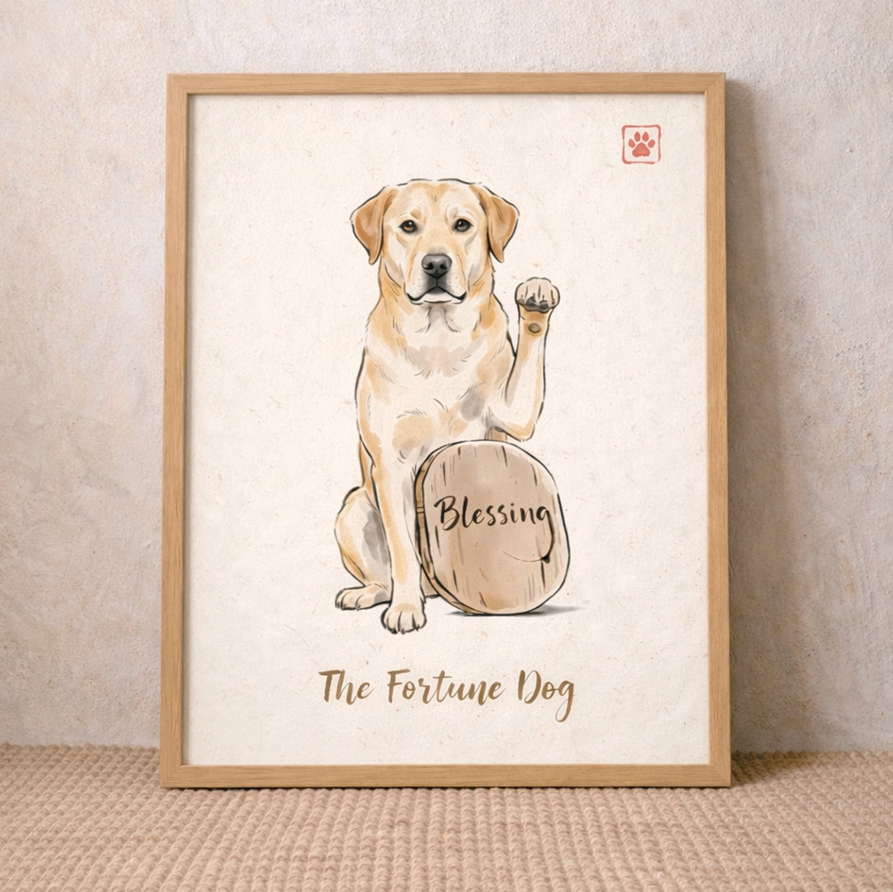 Custom Japandi Fortune Pet Portrait–Sumi Ink Style Wall Art