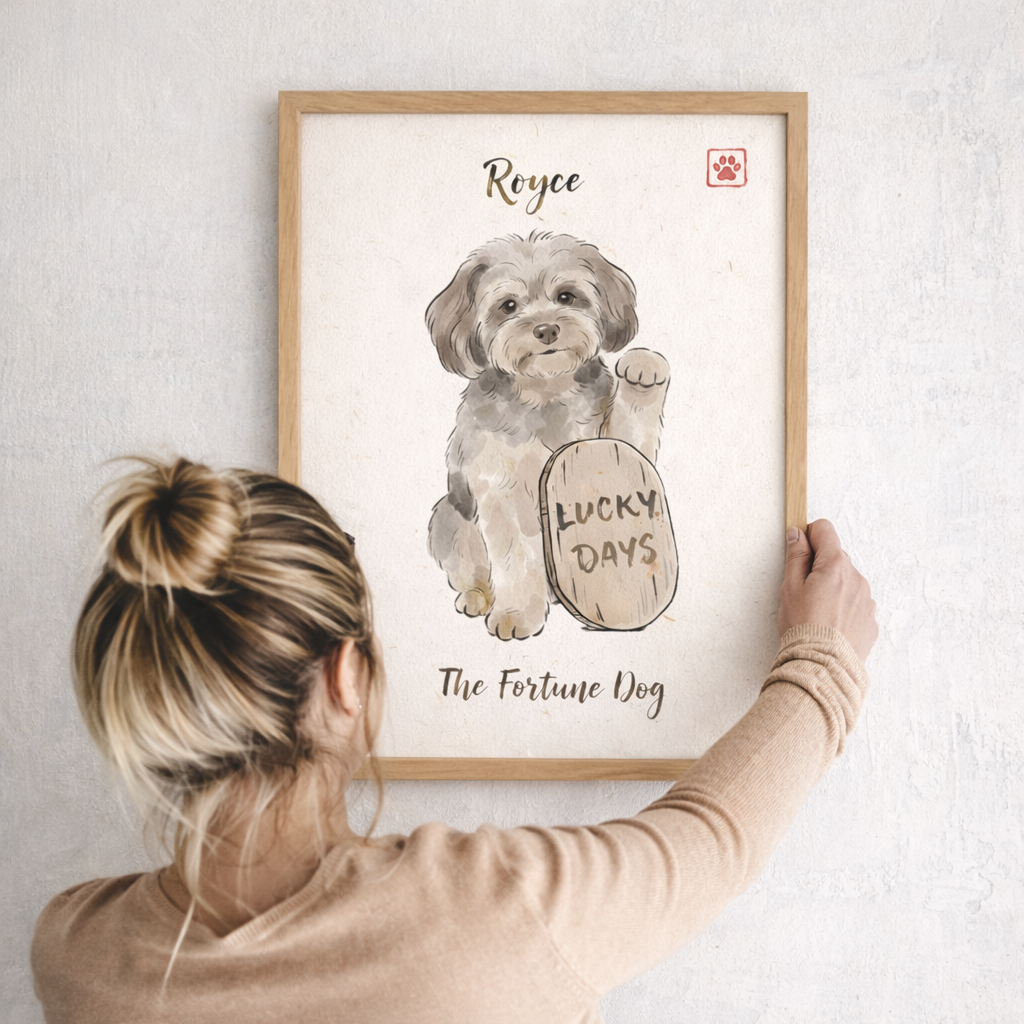 Custom Japandi Fortune Pet Portrait–Sumi Ink Style Wall Art