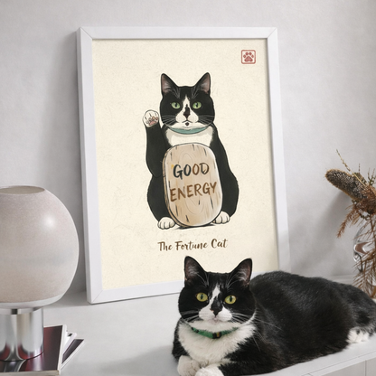 Custom Japandi Fortune Pet Portrait–Sumi Ink Style Wall Art