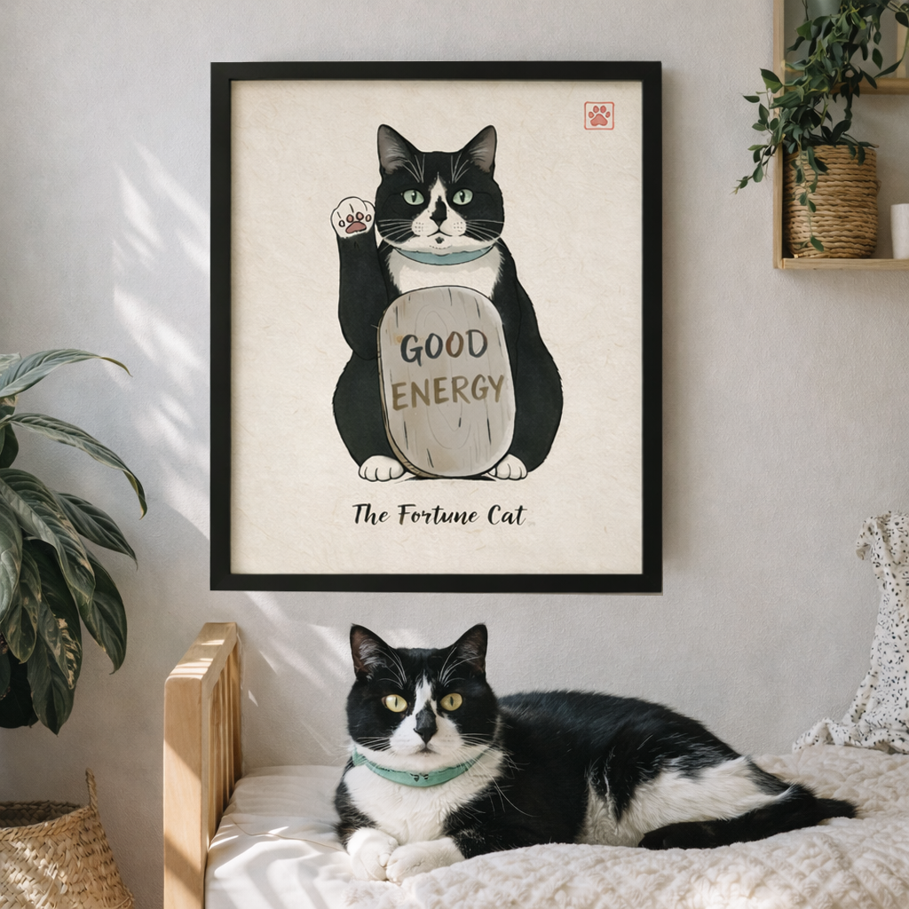 Custom Japandi Fortune Pet Portrait–Sumi Ink Style Wall Art