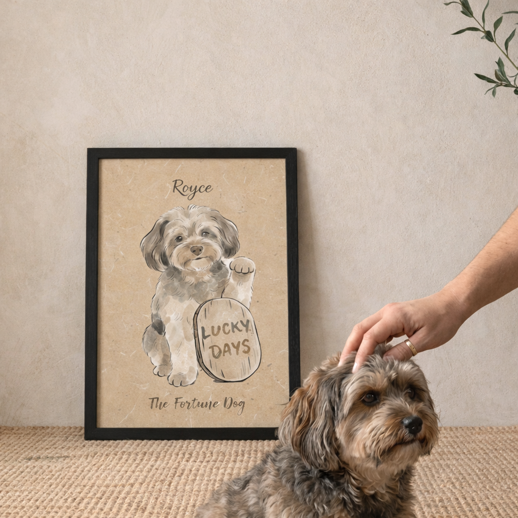 Custom Japandi Fortune Pet Portrait–Sumi Ink Style Wall Art