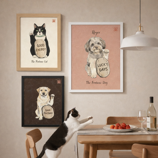 Custom Japandi Fortune Pet Portrait–Sumi Ink Style Wall Art