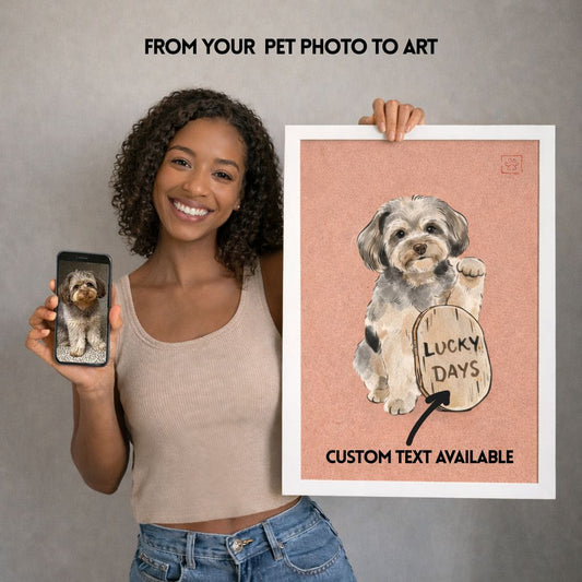 Custom Japandi Fortune Pet Portrait–Sumi Ink Style Wall Art