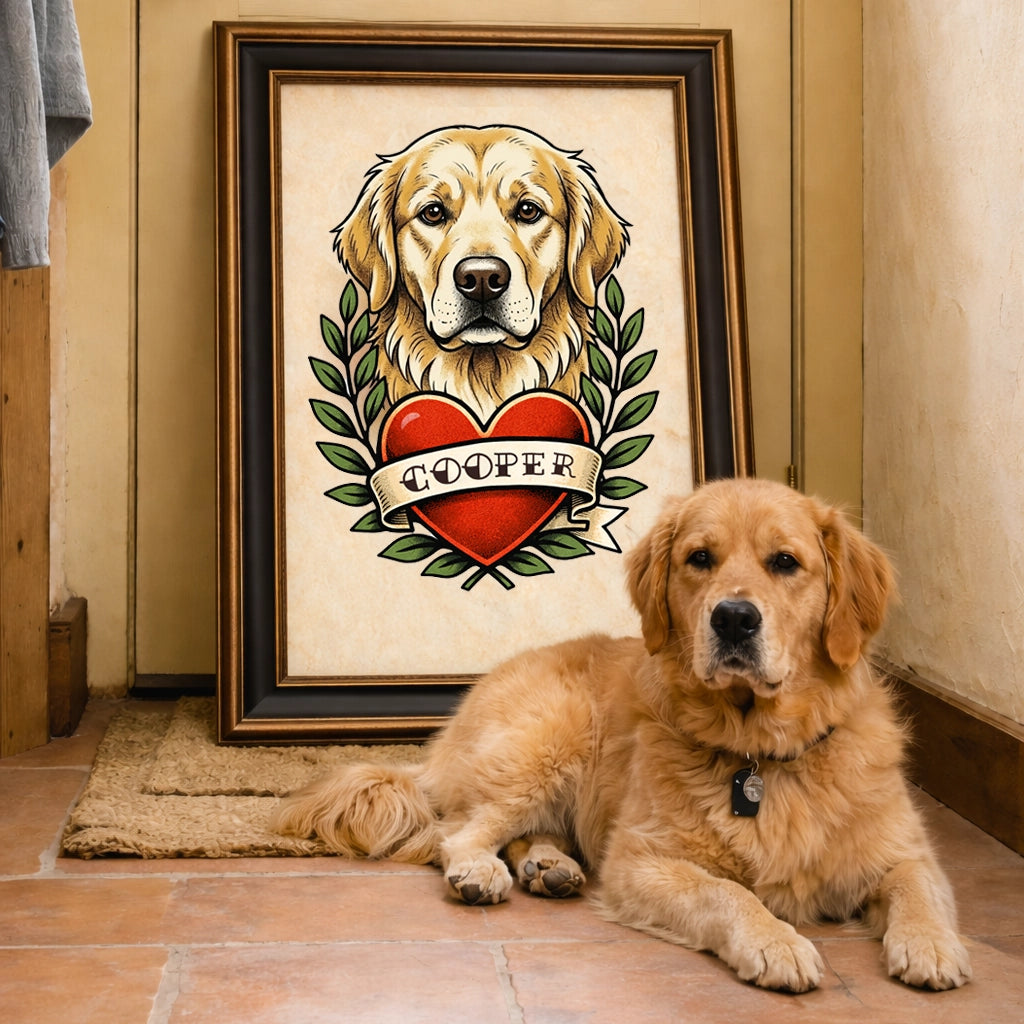 Custom Old School Pet Portrait in Traditional Tattoo Style