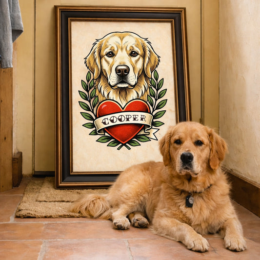 Custom Old School Pet Portrait in Traditional Tattoo Style