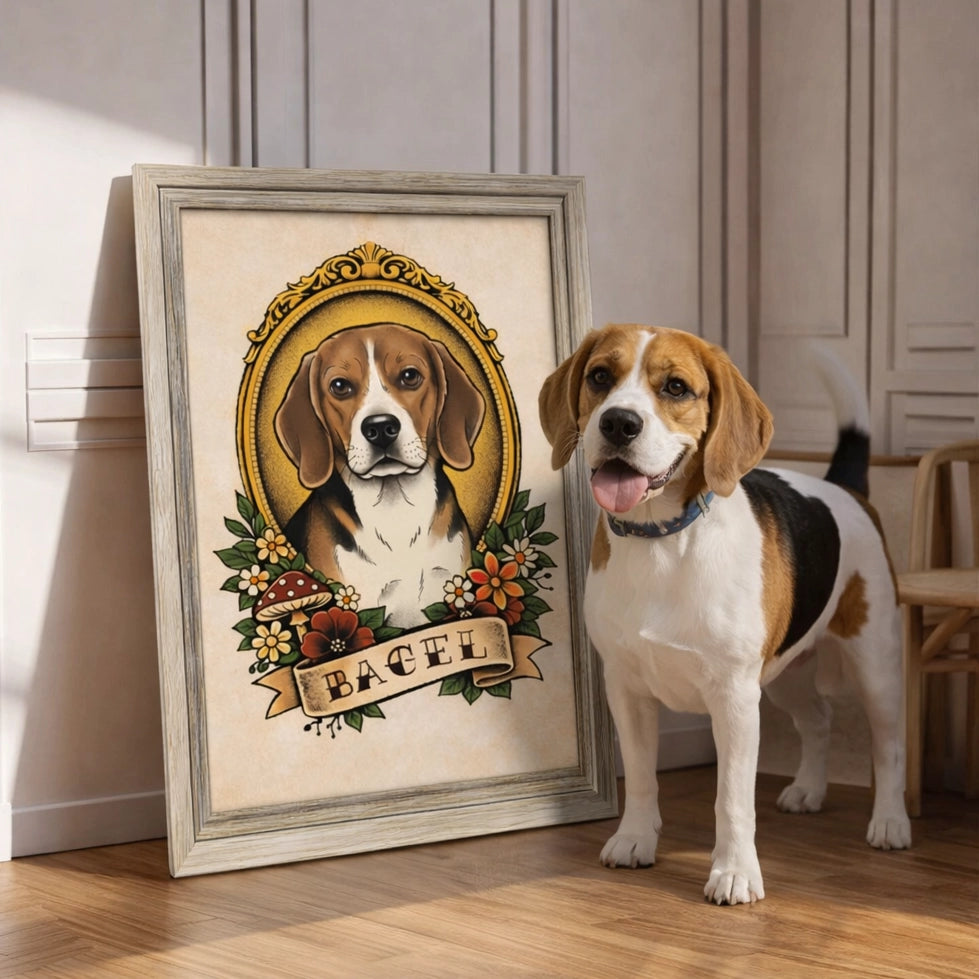 Custom Old School Pet Portrait in Traditional Tattoo Style