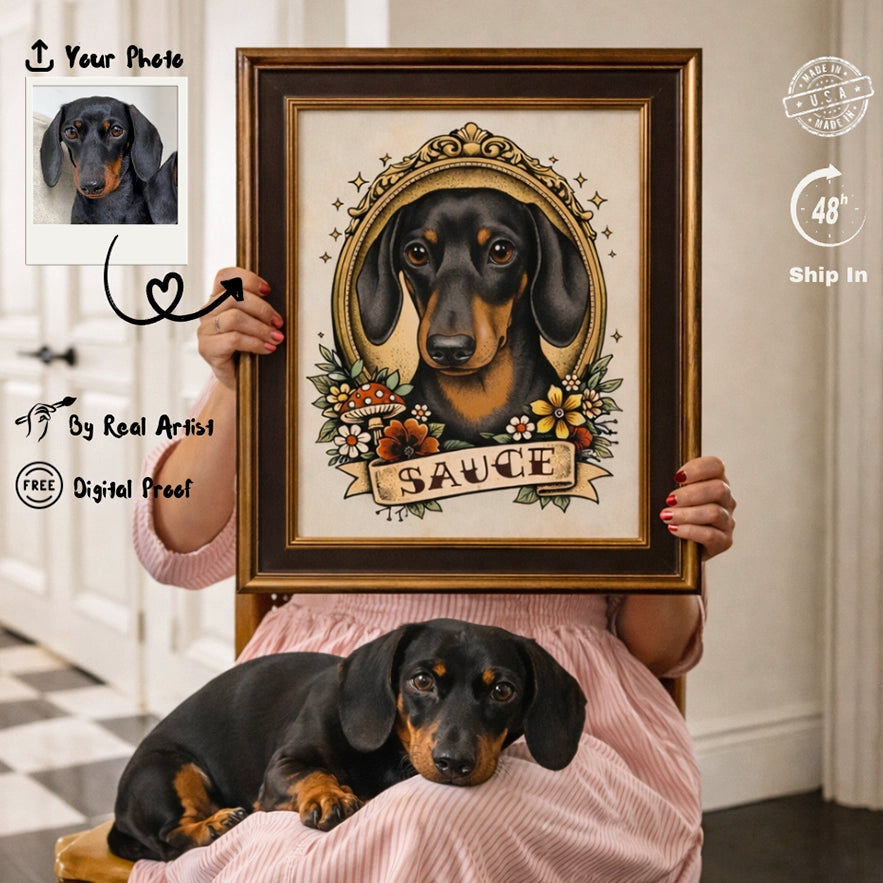 Custom Old School Pet Portrait in Traditional Tattoo Style