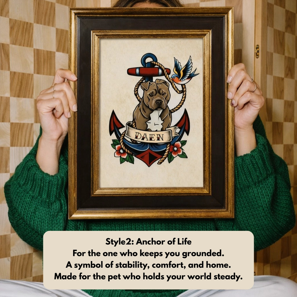 Custom Old School Pet Portrait in Traditional Tattoo Style