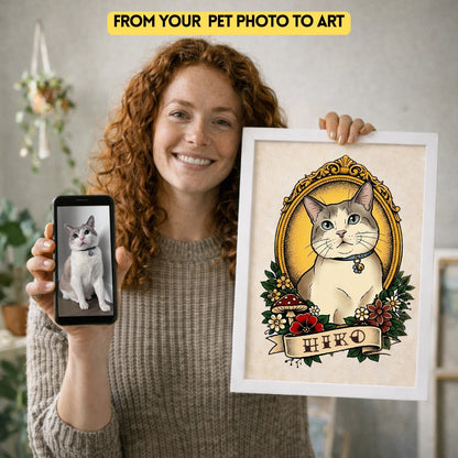 Custom Old School Pet Portrait in Traditional Tattoo Style