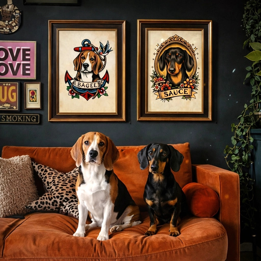 Custom Old School Pet Portrait in Traditional Tattoo Style