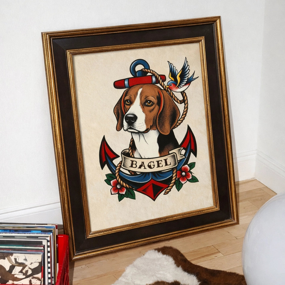 Custom Old School Pet Portrait in Traditional Tattoo Style