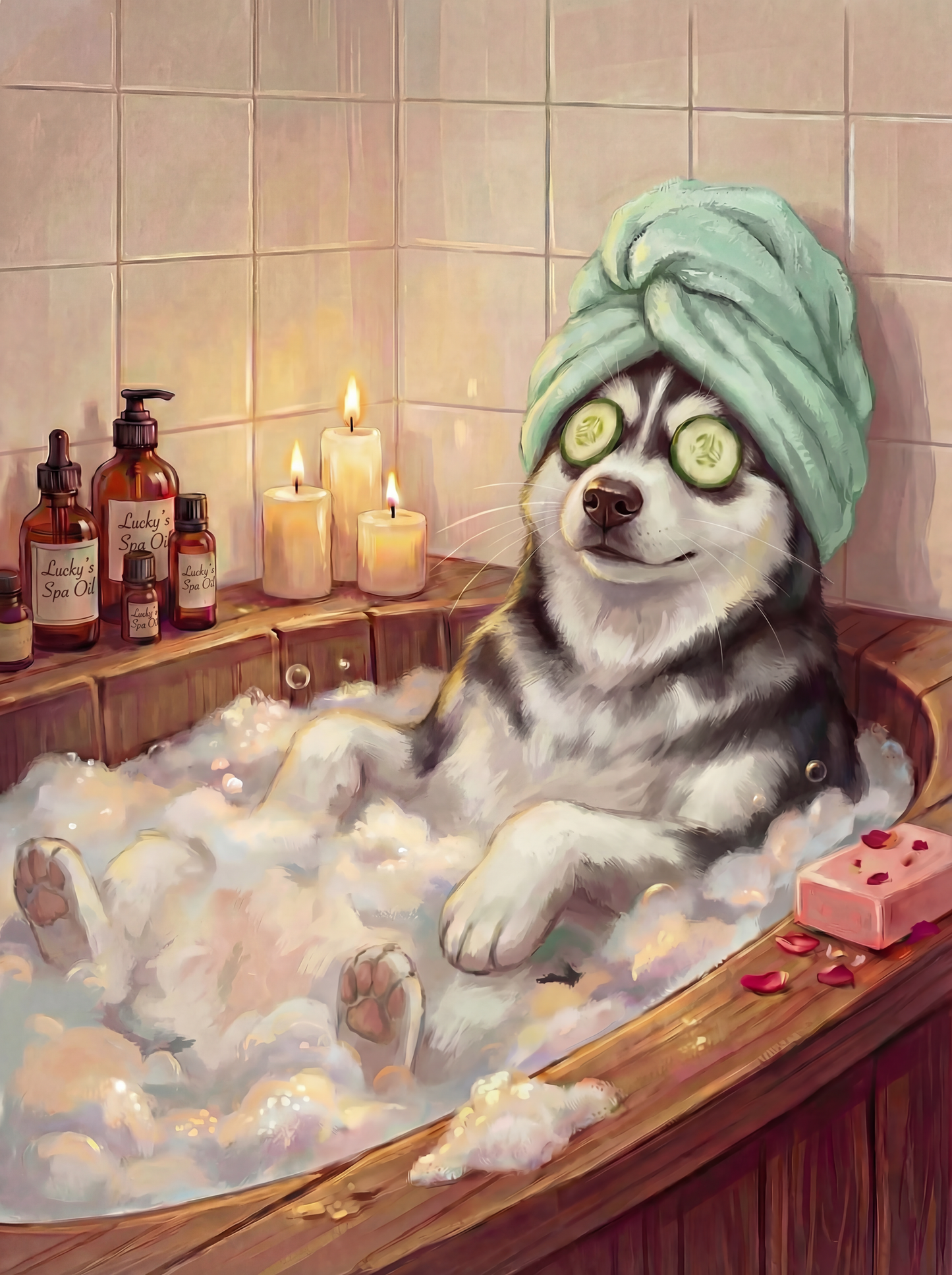 Custom Pet Bathroom Spa Portrait – Personalized Pet Wall Art