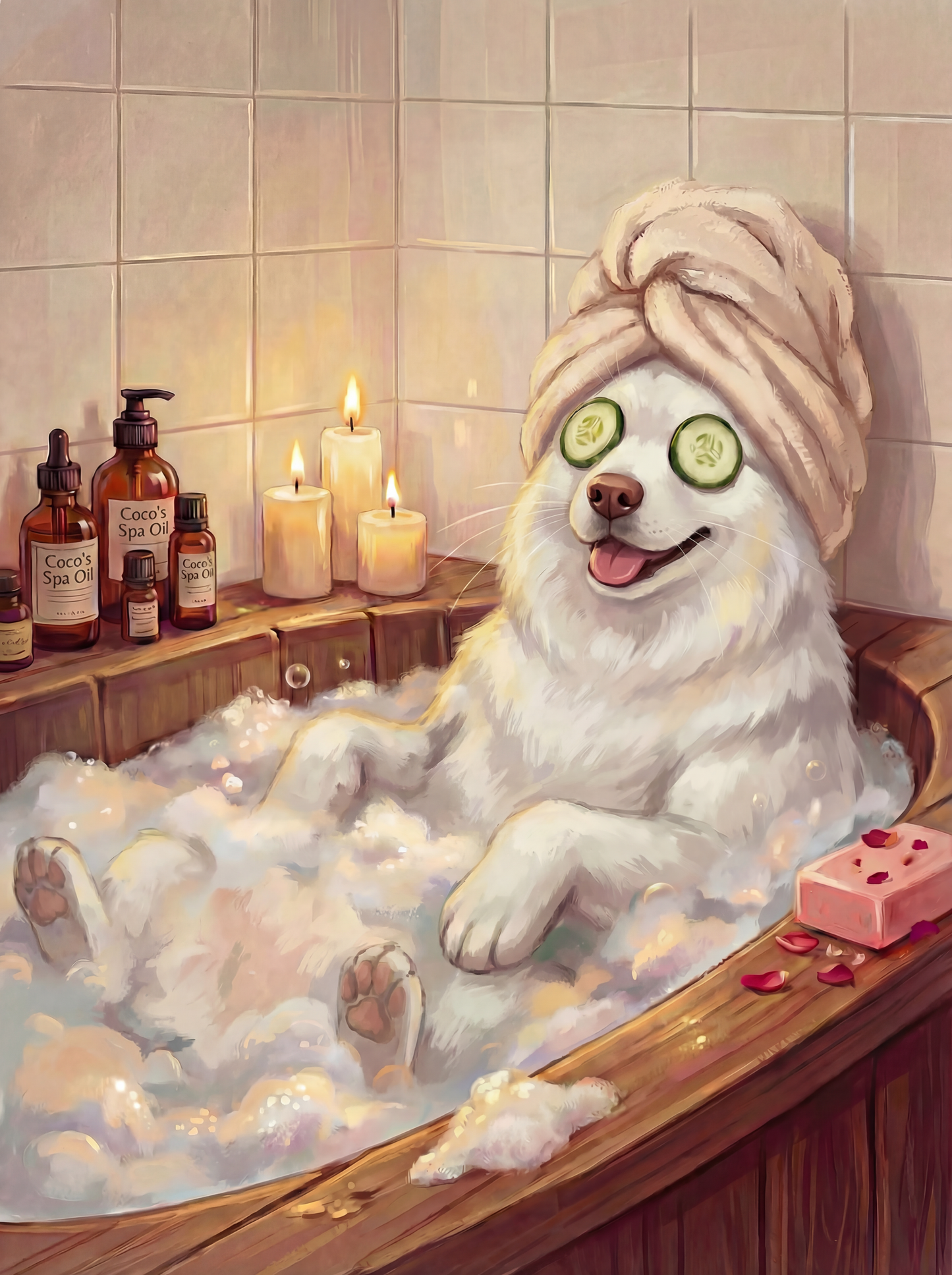 Custom Pet Bathroom Spa Portrait – Personalized Pet Wall Art