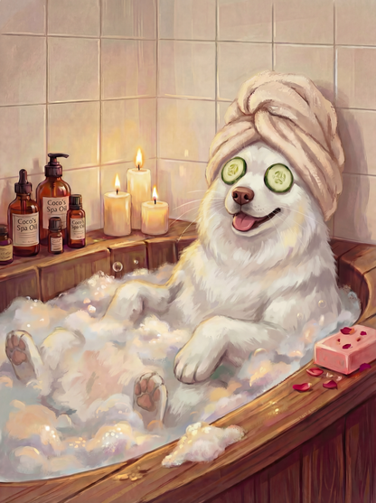 Custom Pet Bathroom Spa Portrait – Personalized Pet Wall Art