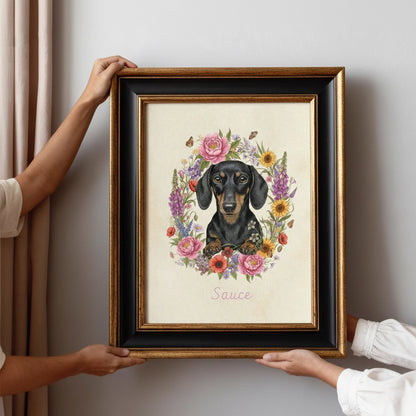 Custom Botanical Pet Portrait in Vintage Illustration Style