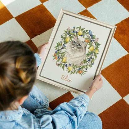 Custom Botanical Pet Portrait in Vintage Illustration Style