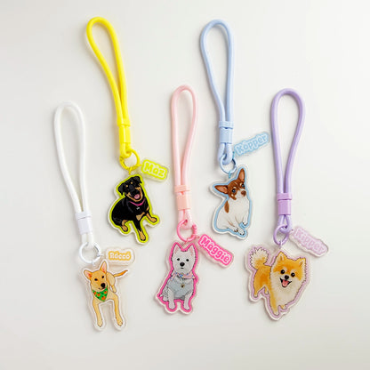 Custom Pet Shape Acrylic Bag Charm & Wristlet Strap Set