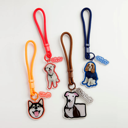 Custom Pet Shape Acrylic Bag Charm & Wristlet Strap Set