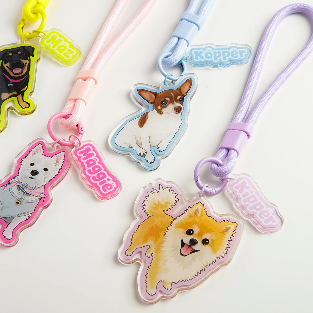 Custom Pet Shape Acrylic Bag Charm & Wristlet Strap Set