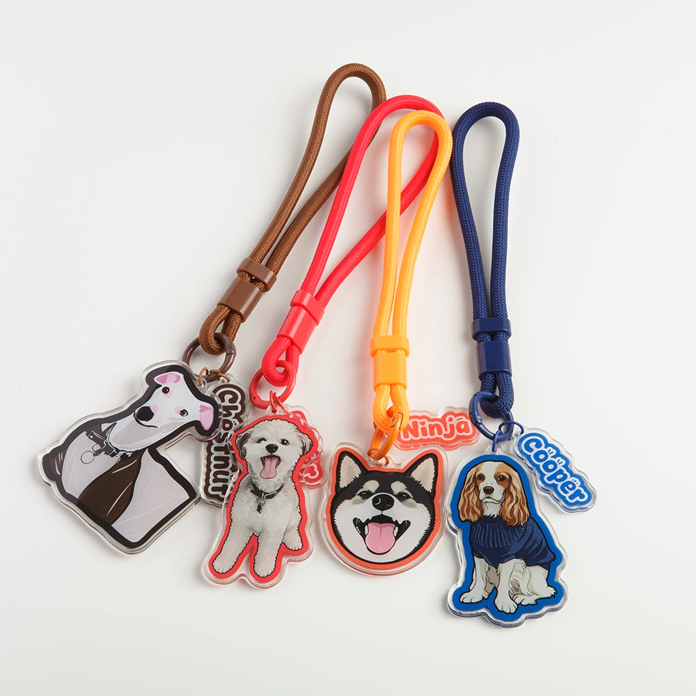 Custom Pet Shape Acrylic Bag Charm & Wristlet Strap Set