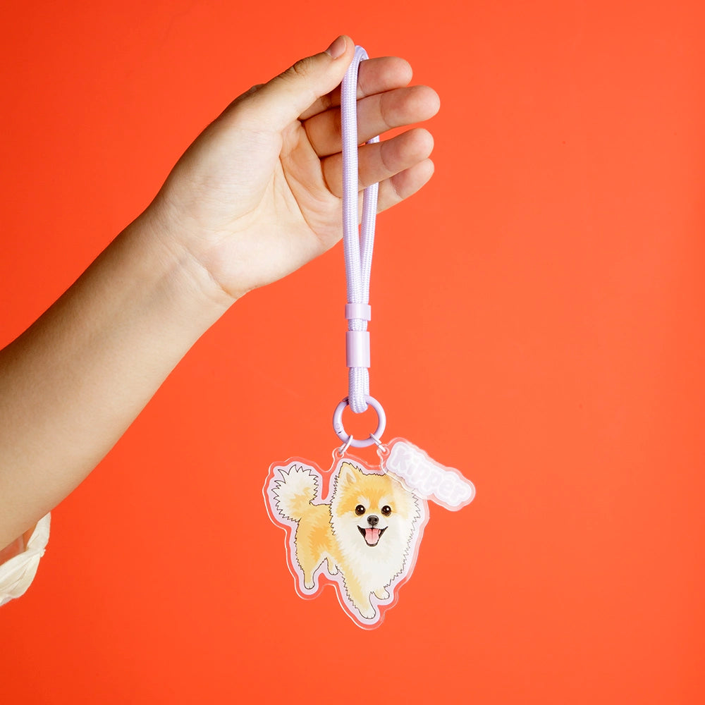 Custom Pet Shape Acrylic Bag Charm & Wristlet Strap Set