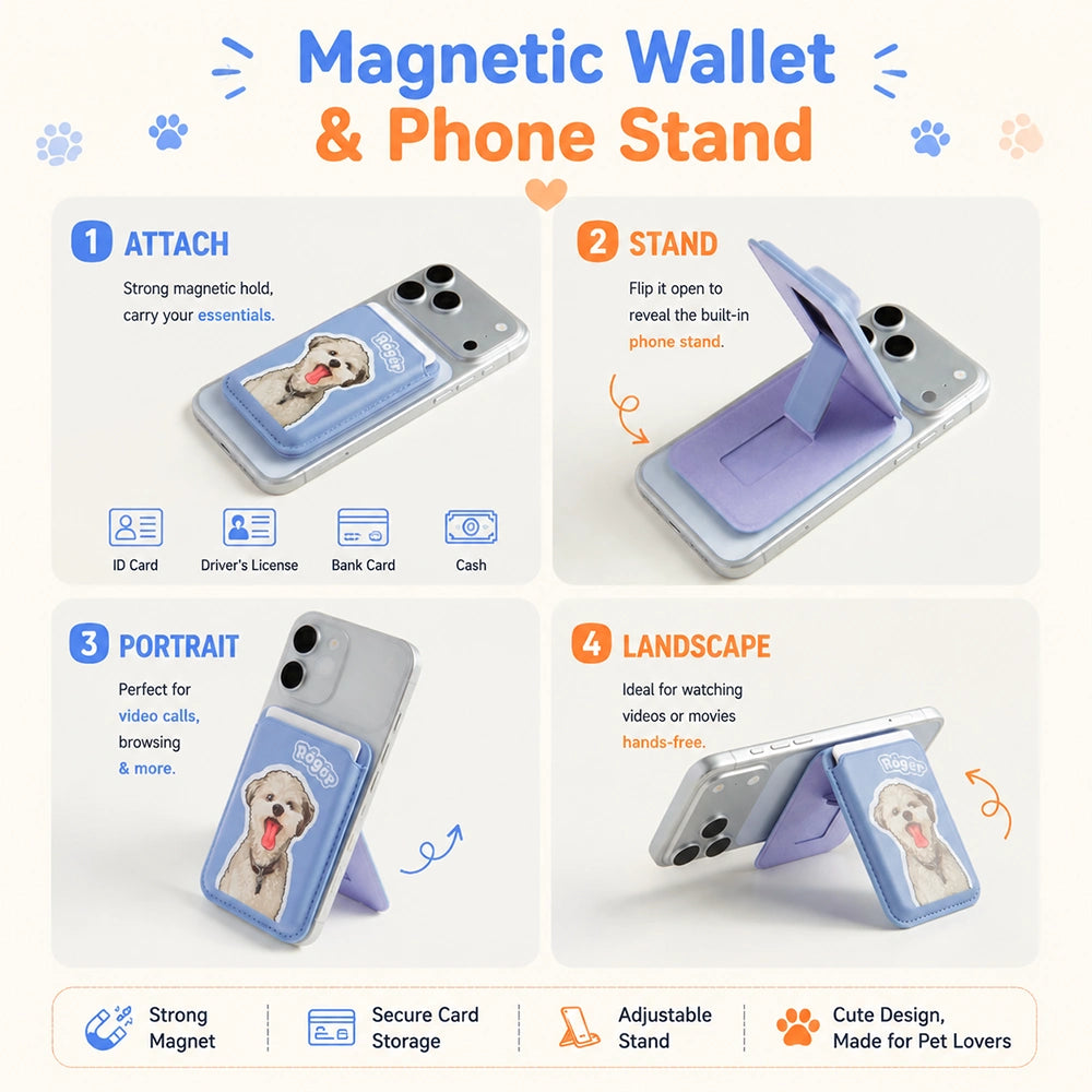Custom Pet Portrait MagSafe Wallet & Phone Stand
