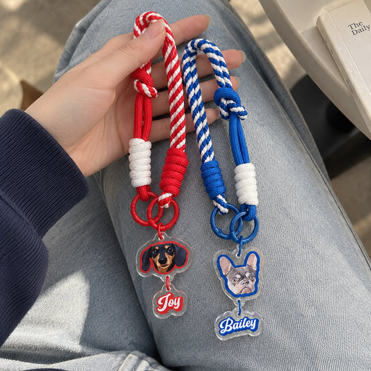 Custom Pet Portrait Braided Rope Wristlet Phone Strap Set