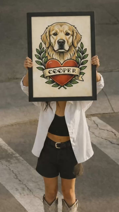 Custom Old School Pet Portrait in Traditional Tattoo Style