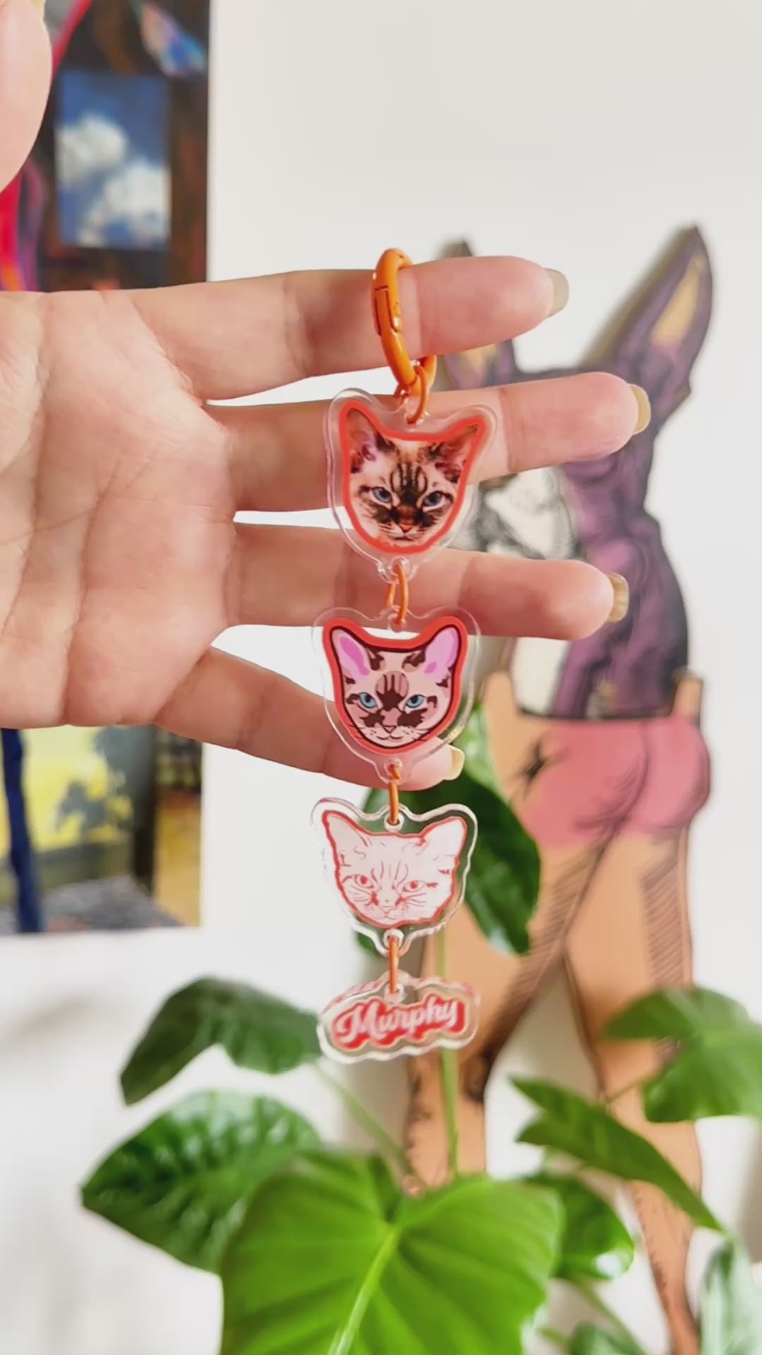 Custom Multi-Pet Portrait Acrylic Keychain – Vertical